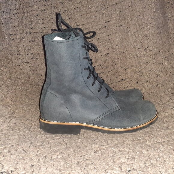 ROOTS CANADA-Lace Up Boot-Mid-Calf-Blue Gray Italian Leather-Sz 9-Near Mint - Picture 4 of 7